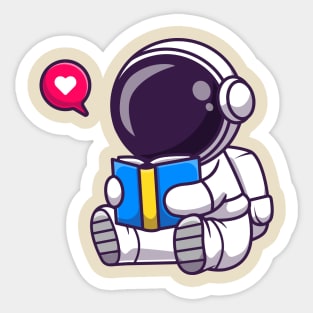 Cute Astronaut Reading Book Cartoon Sticker